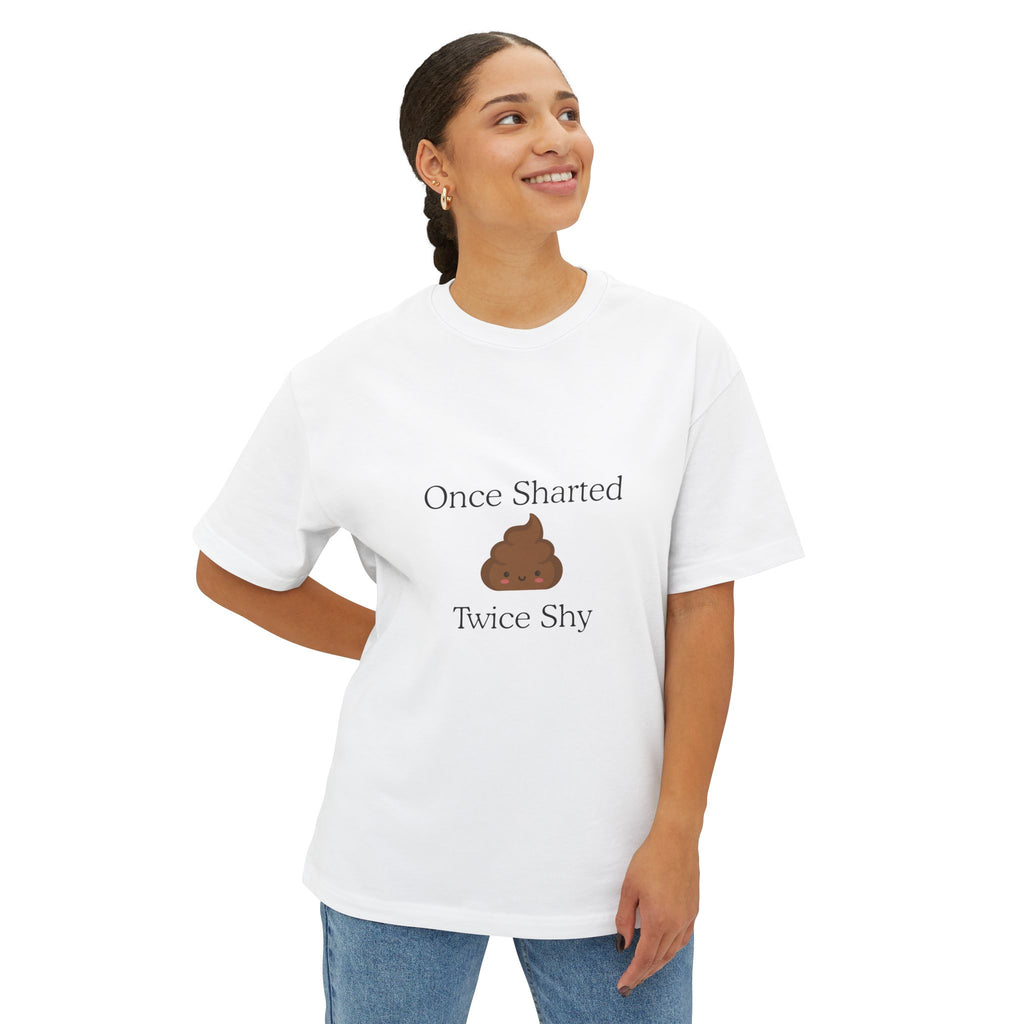 Funny Oversized Tee for Adults | Once Sharted Twice Shy T-Shirt | Gift for Friends, Humorous Apparel, Joke Shirt, Casual Wear, Comfy Tee
